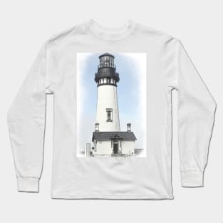 Yaquina Head Lighthouse In Watercolor Long Sleeve T-Shirt